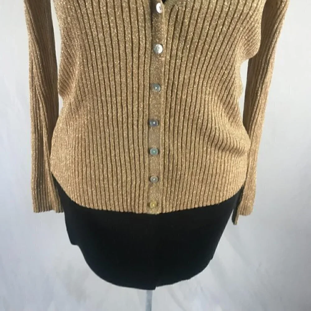 90’s Vintage ‘Joseph A.’ Metallic Gold Ribbed Cardigan